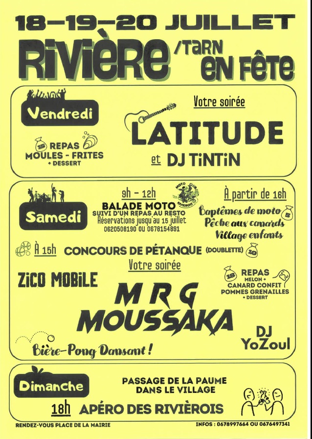 Lire la suite à propos de l’article 18, 19 et 20 juillet : Fête du village à Rivière