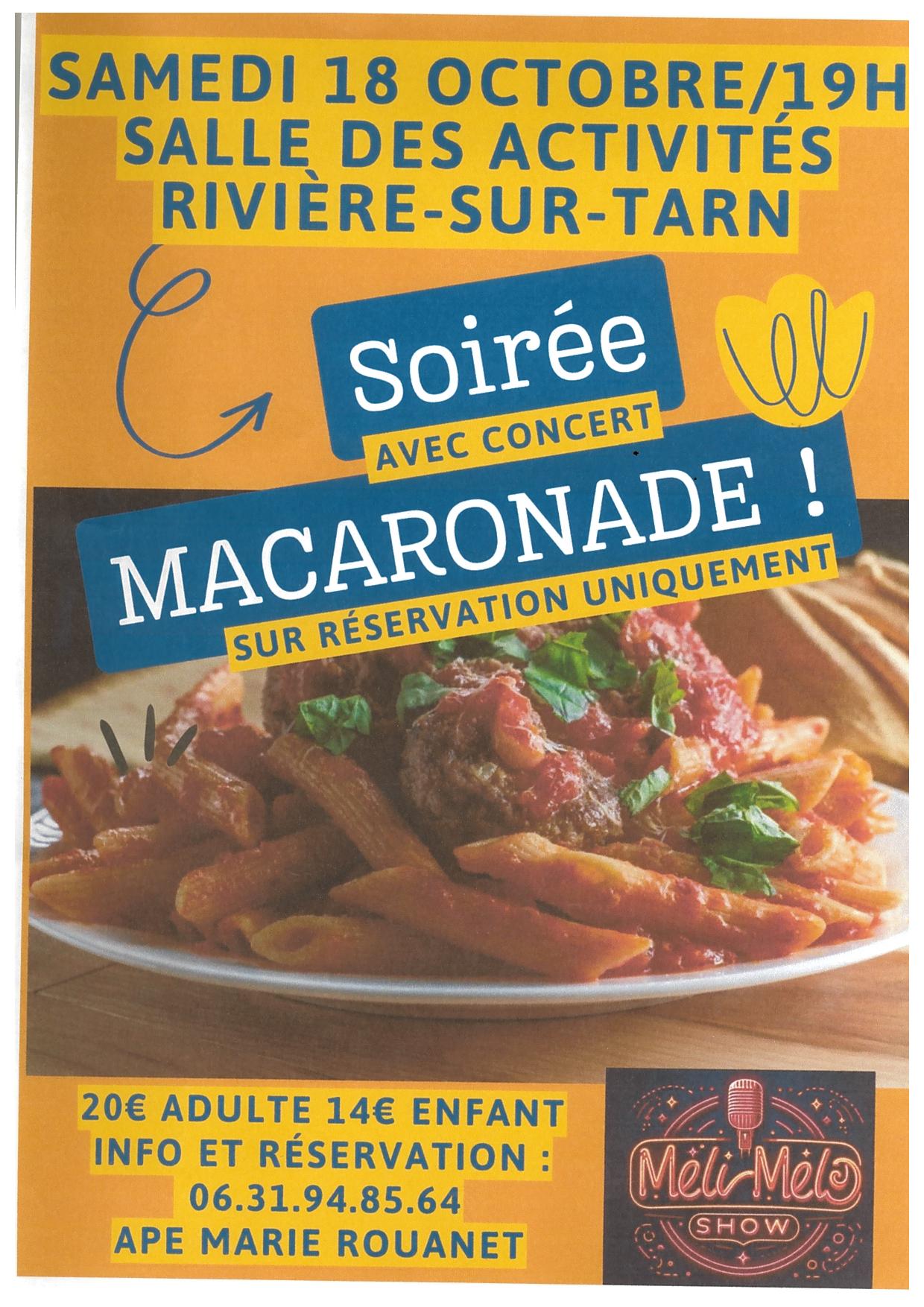 Lire la suite à propos de l’article Soirée Macaronade et concert – Samedi 18 Octobre