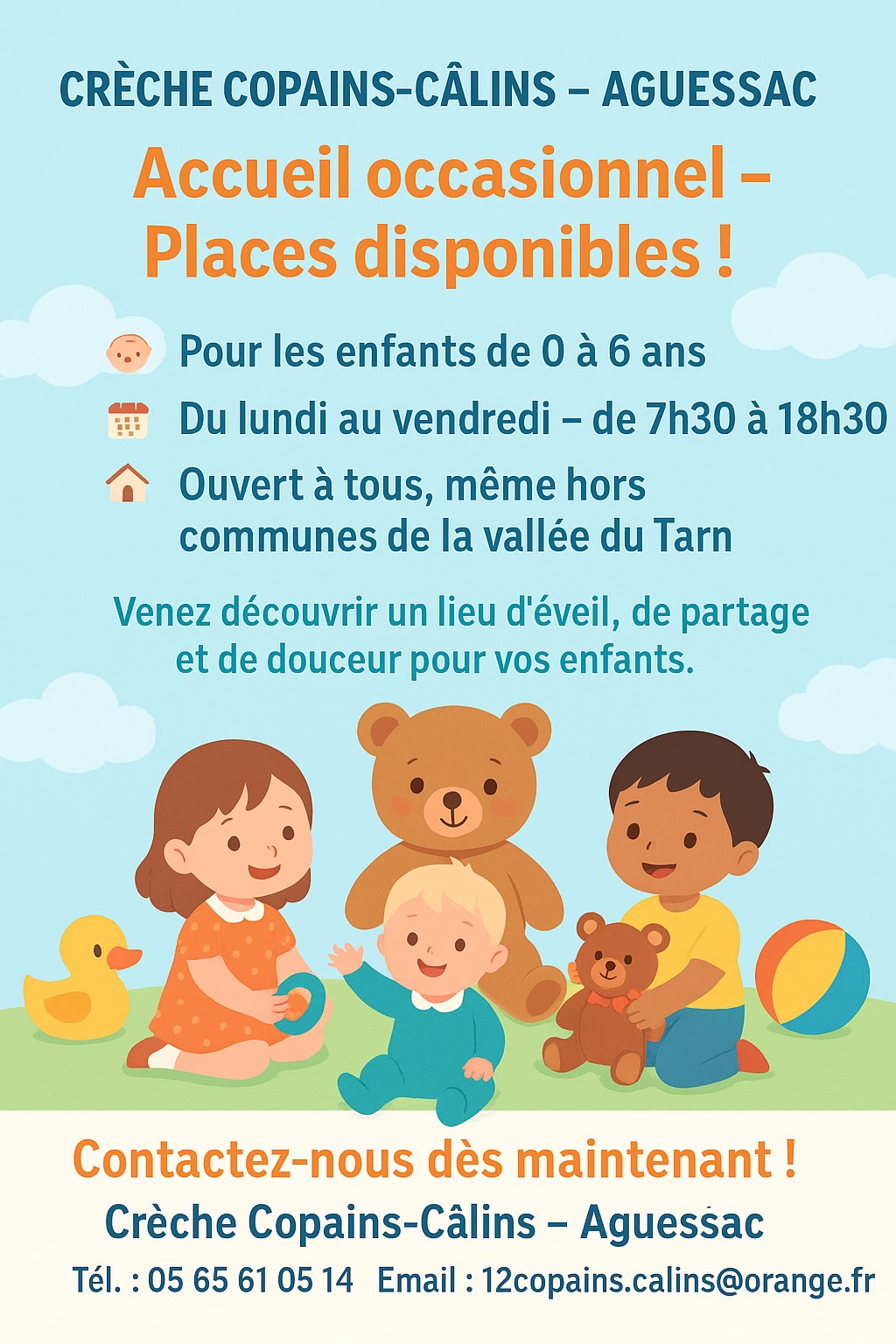 Lire la suite à propos de l’article Enfance : places disponibles à la crèche d’Aguessac